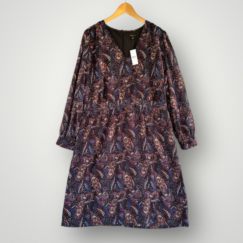 Ann Taylor Paisley Long Sleeve Dress - Navy and Burgundy